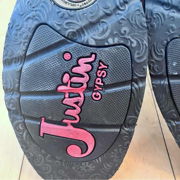 Justin Ladies Gypsy Square Toe 8 inch  Brown Leather Heeled Boots - Picture 4 of 12